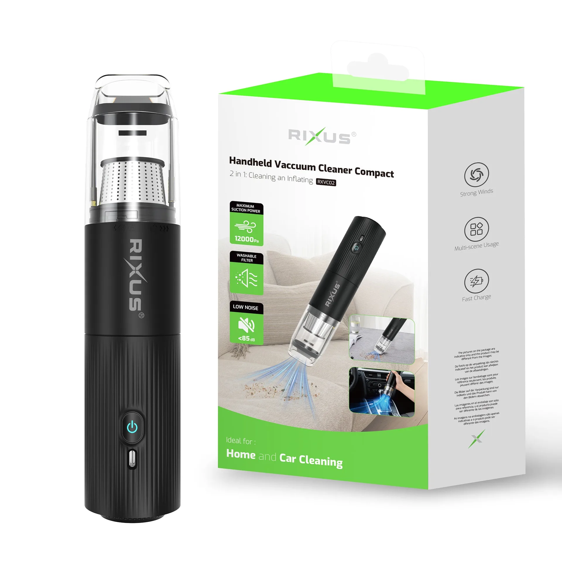 Rixus RXVC02 Handheld Vacuum Cleaner Compact Black