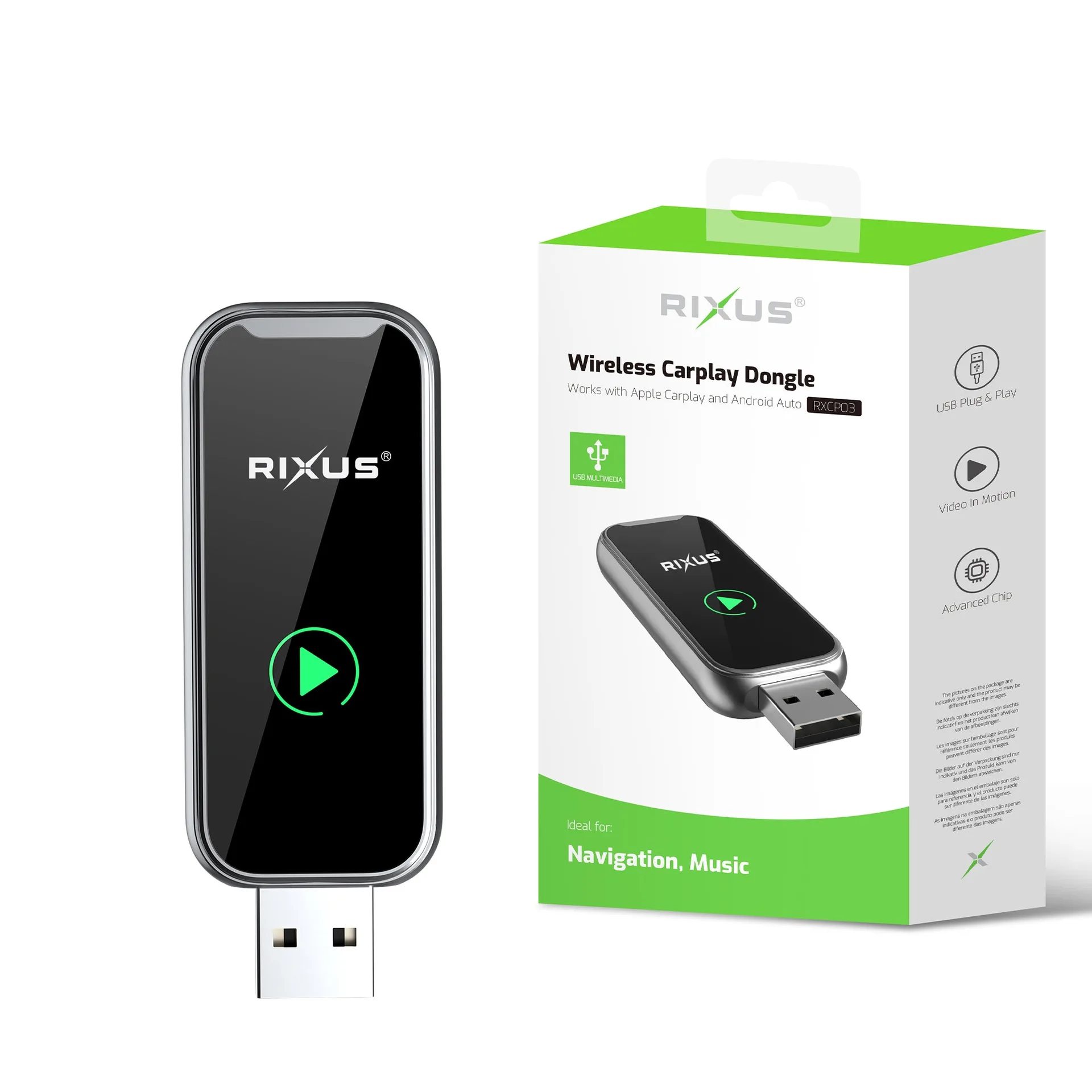 Rixus RXCP03 Wireless Carplay Dongle Metallic Gray