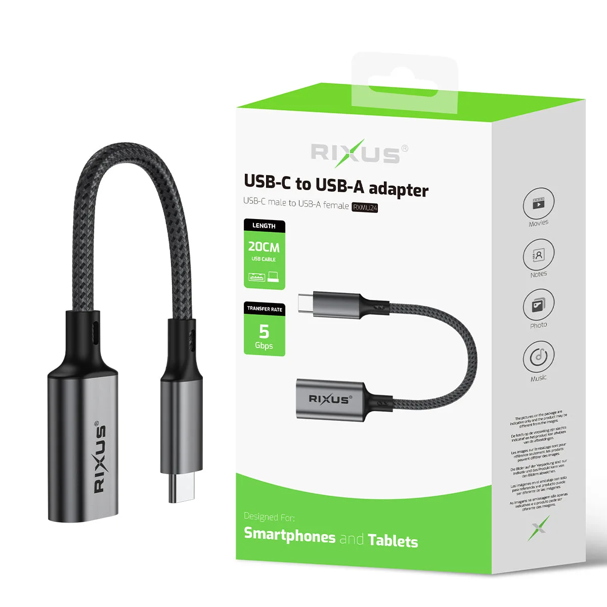 Rixus RXMU24 USB-C To USB A 3.0 Adapter Space Gray