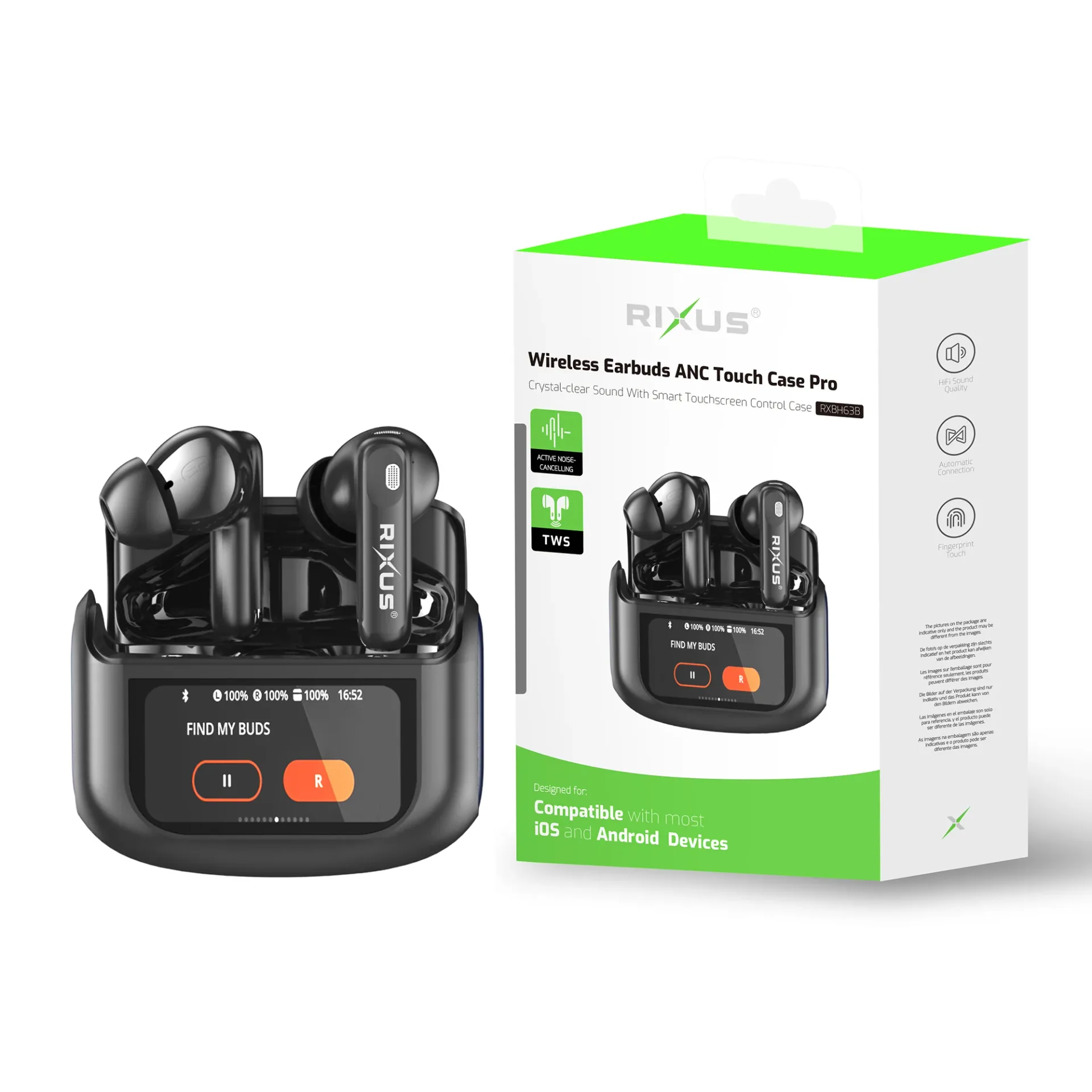 Rixus RXBH63B Wireless Earbuds Touch Case Pro Black