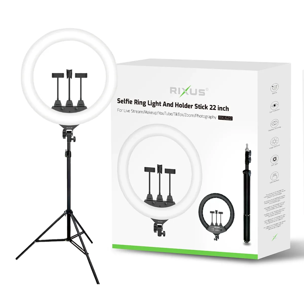 Rixus RXLG22 Selfie Ring Light And Holder Stick 22 inch