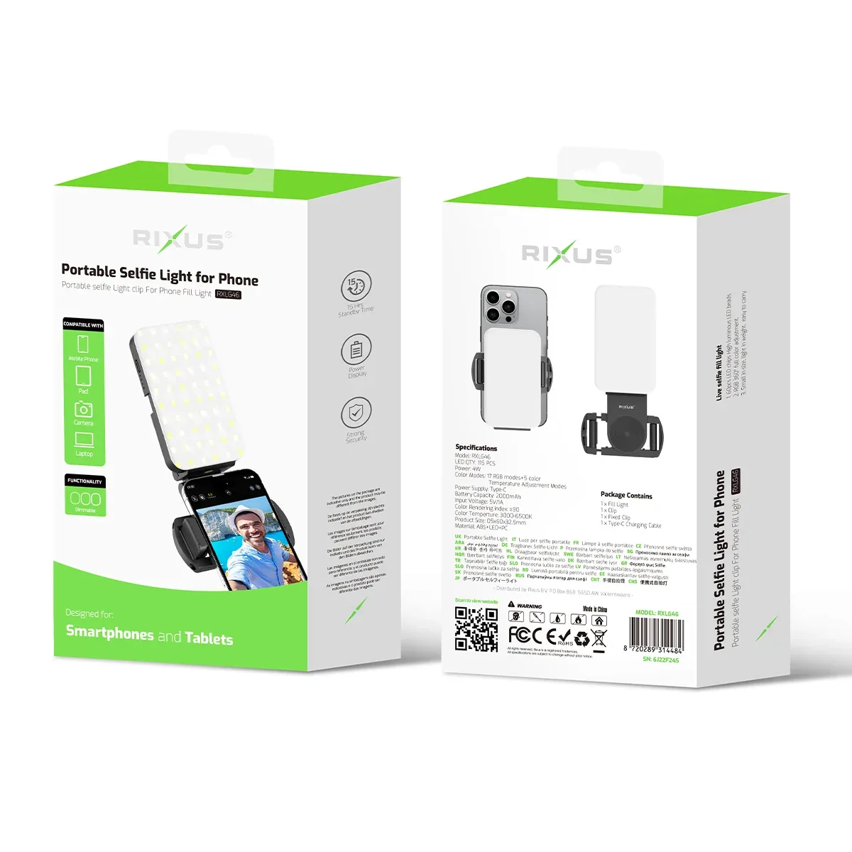 Rixus RXLG46 Selfie Light With Clip For Photography, Tiktok, Vlog, Video Black