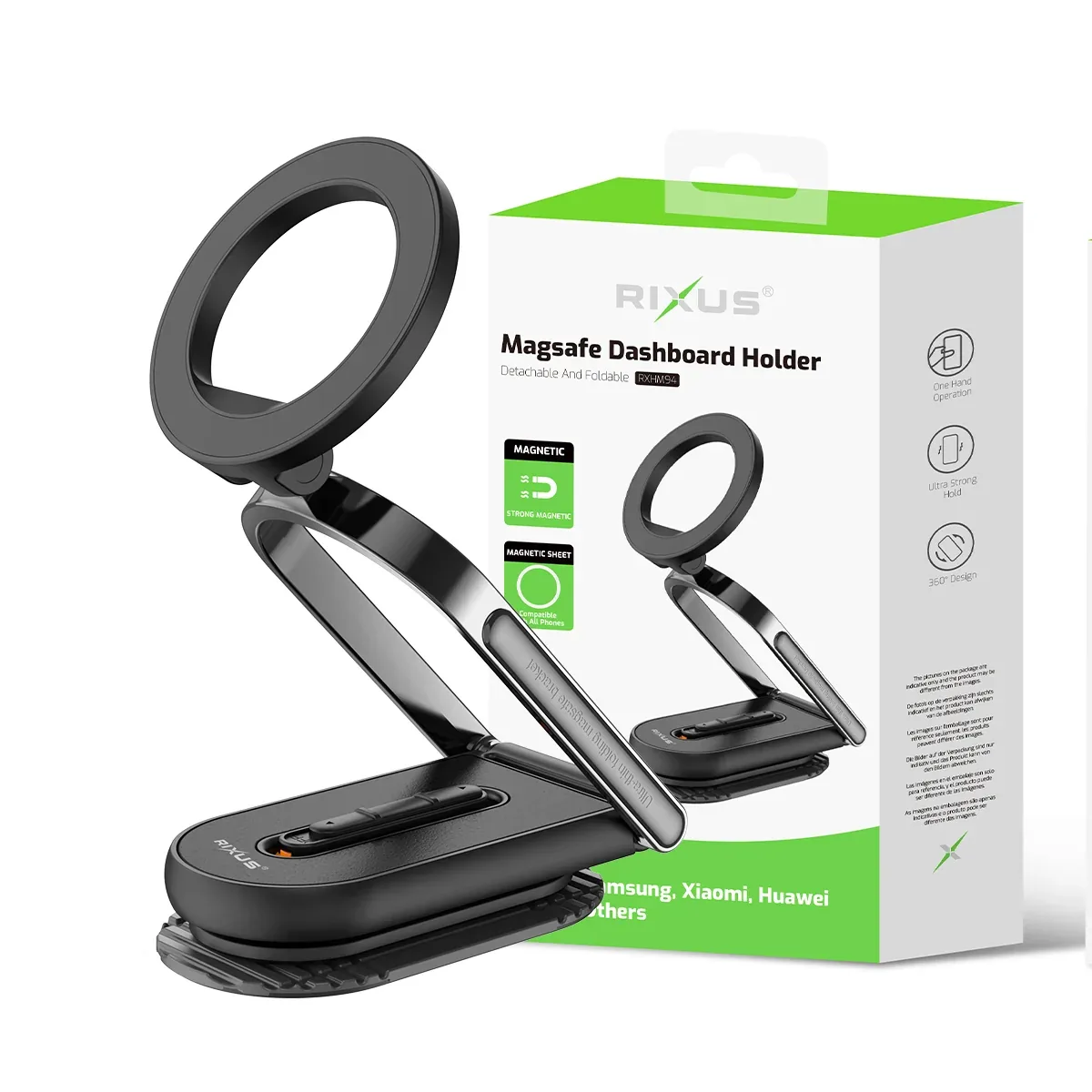 Rixus RXHM94 MagSafe Compatible Dashboard Holder Black