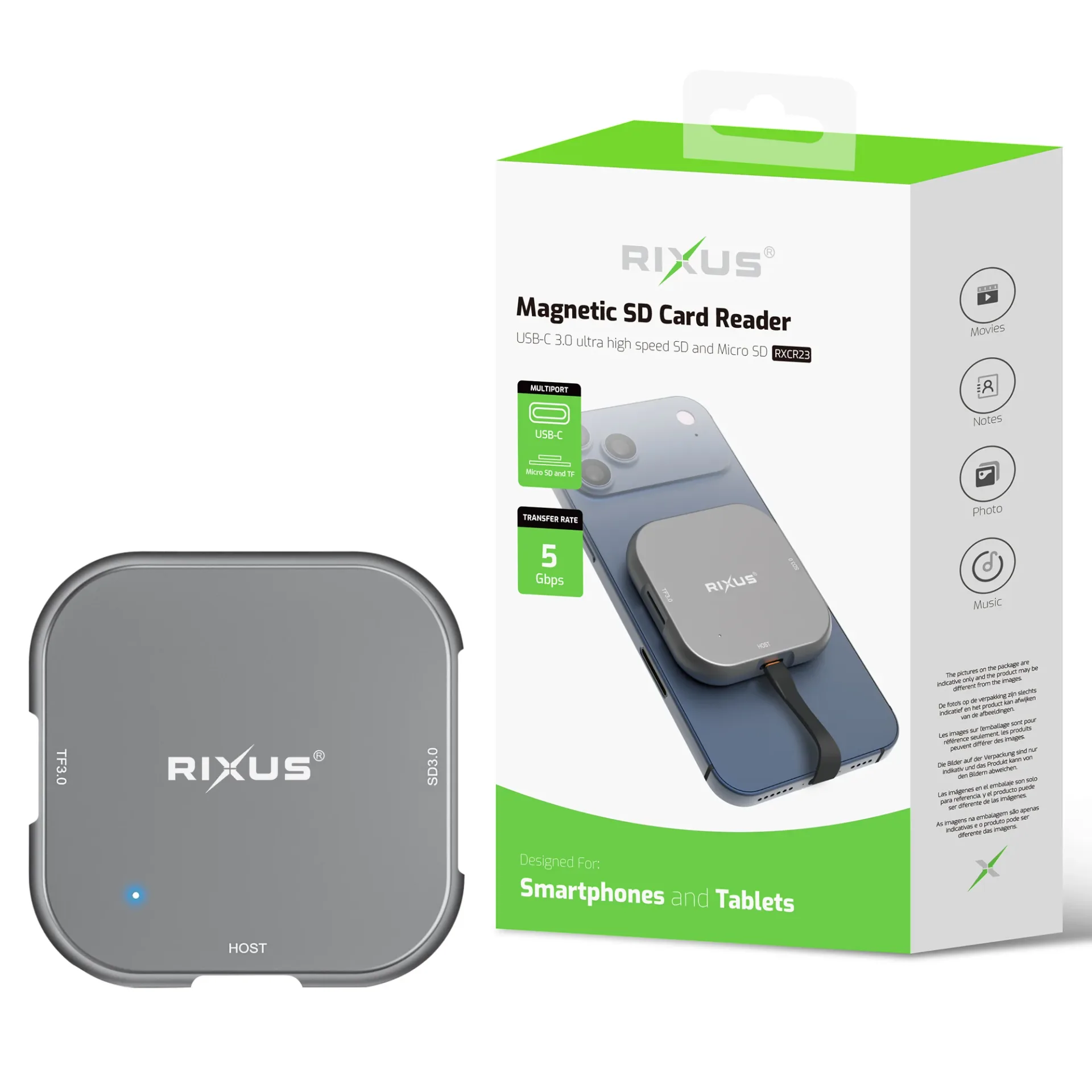 Rixus RXCR23 Magnetic SD Card Reader Gray
