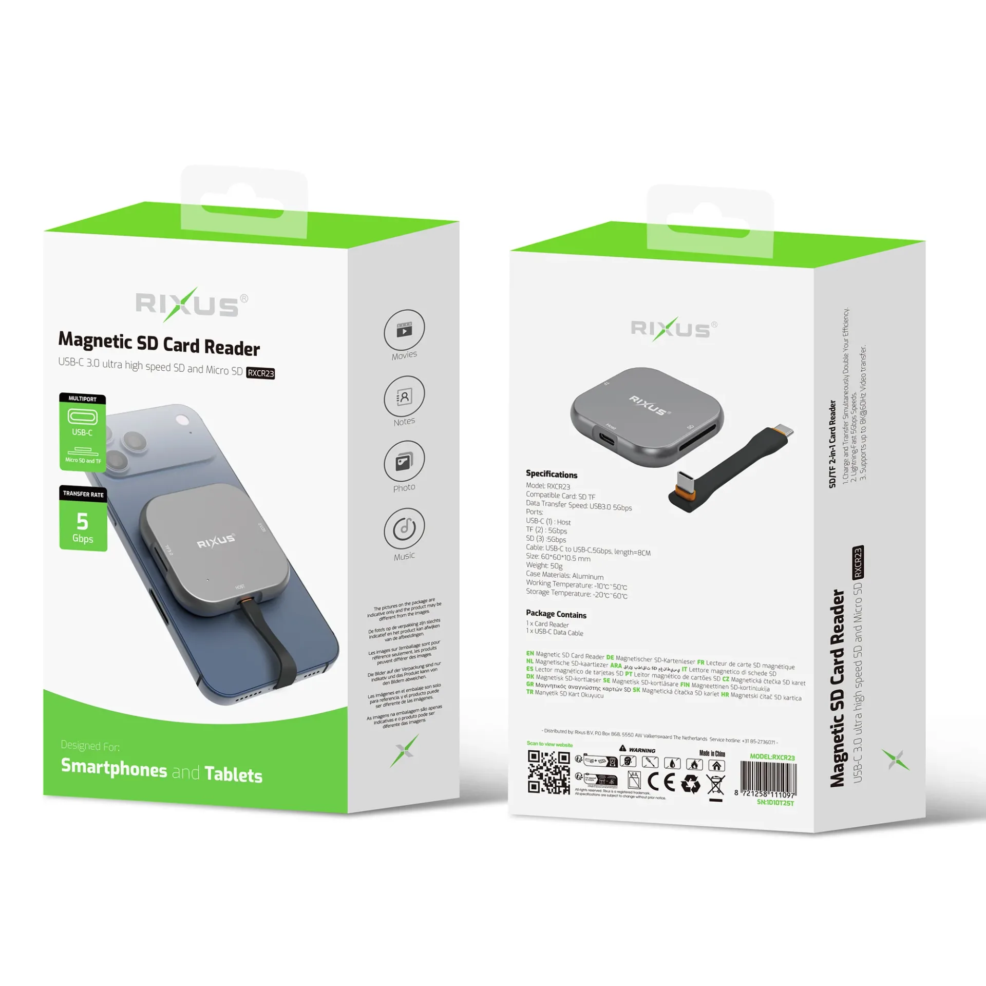 Rixus RXCR23 Magnetic SD Card Reader Gray