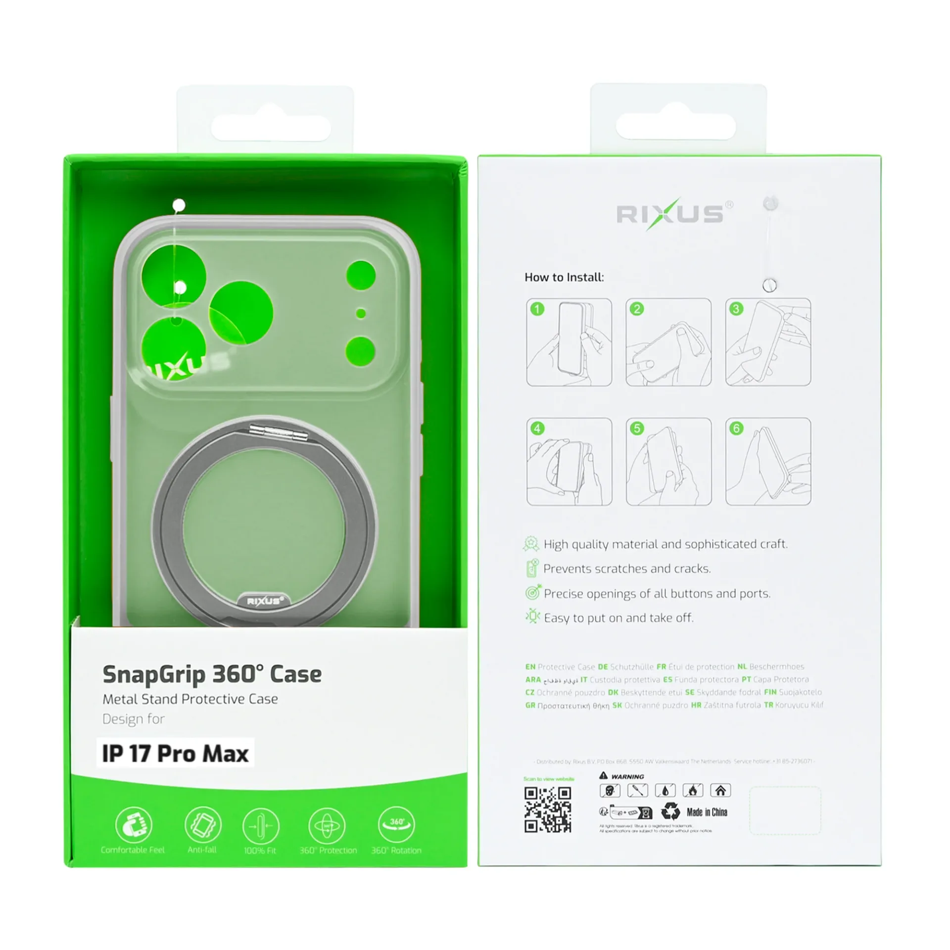 Rixus SnapGrip 360 Case For Apple iPhone 17 Pro Max White