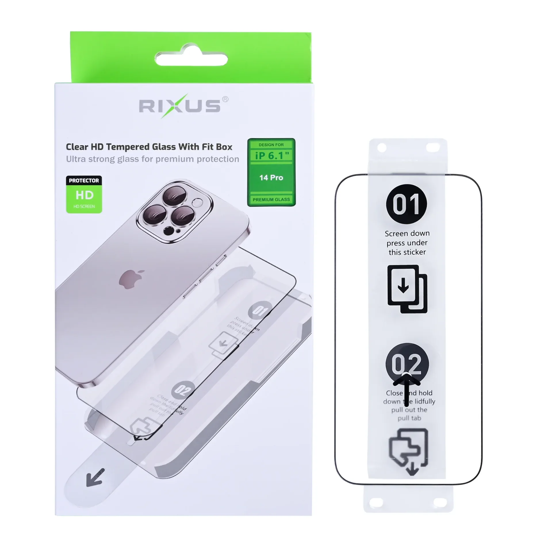 Rixus Clear HD Tempered Glass With Fit Box For Apple iPhone 14 Pro