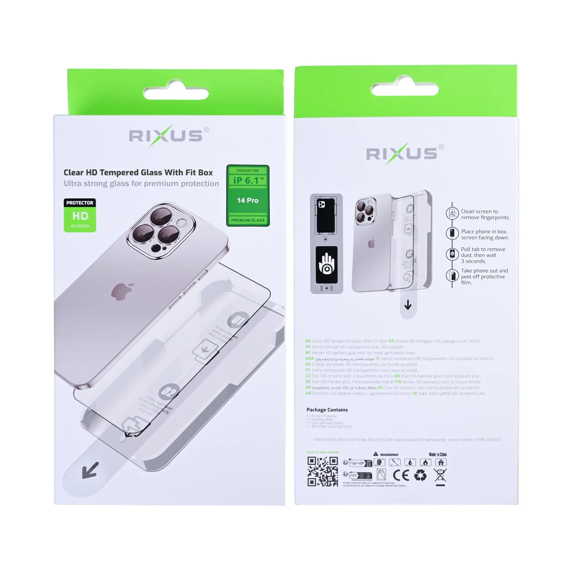 Rixus Clear HD Tempered Glass With Fit Box For Apple iPhone 14 Pro