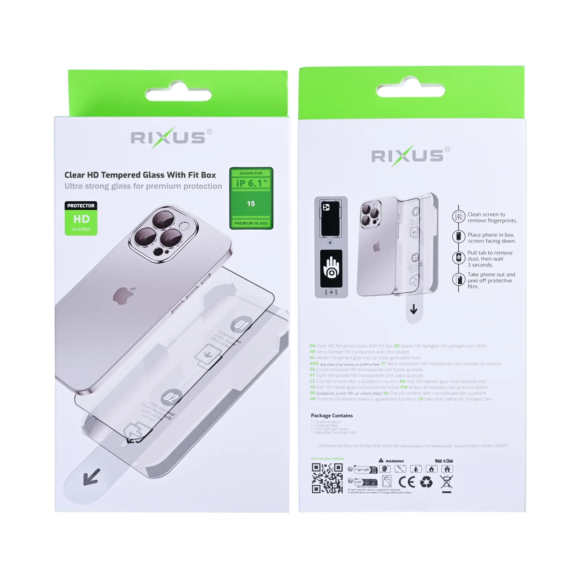 Rixus Clear HD Tempered Glass With Fit Box For Apple iPhone 15
