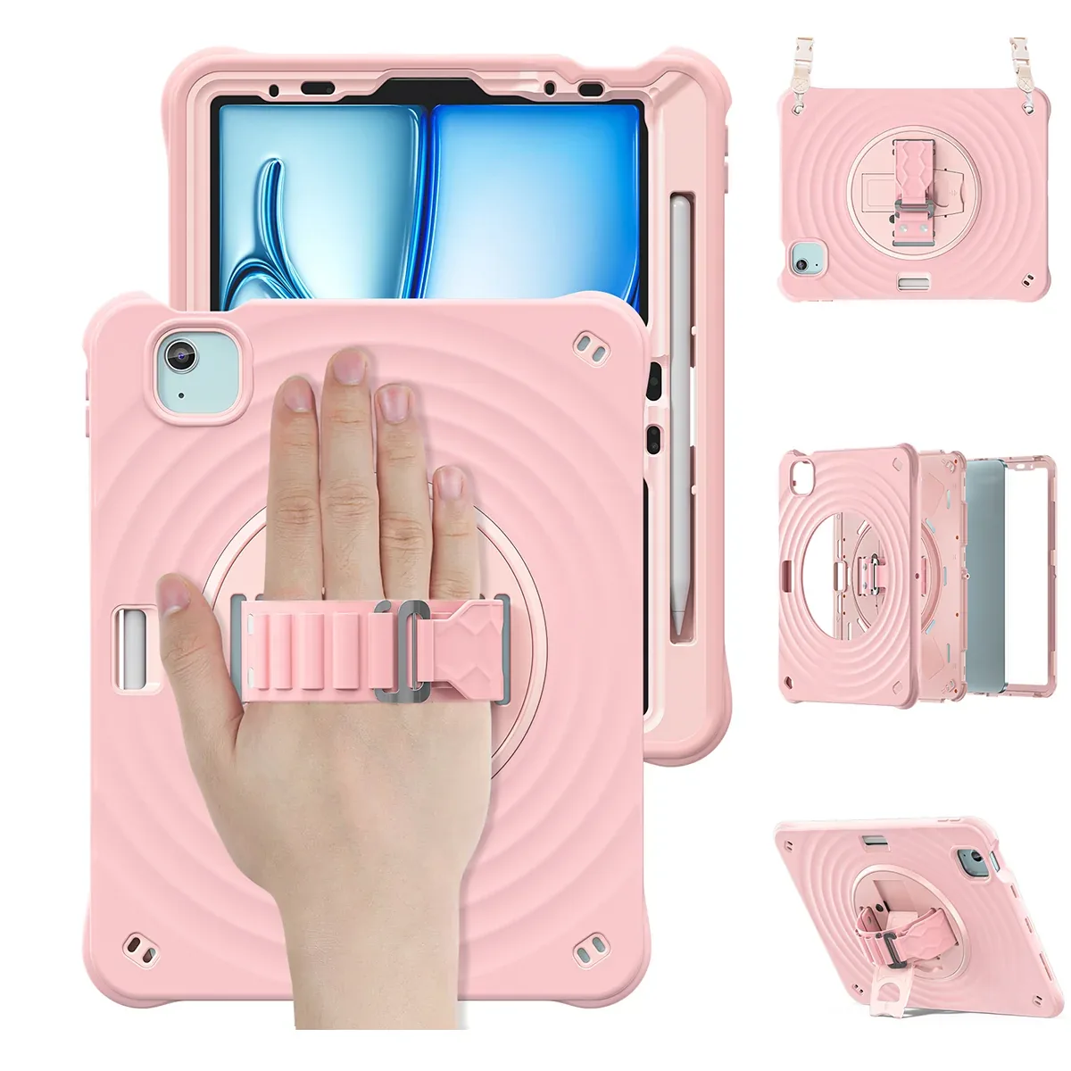 Rixus RXTC08 Anti Shock Case For Apple iPad Air 11 inch (2024, 2025, 2026), Air 4 10.9 inch (2020), Air 5 10.9 inch (2022), Pro 11 inch (2018, 2020, 2021, 2022) Cherry Blossoms Pink