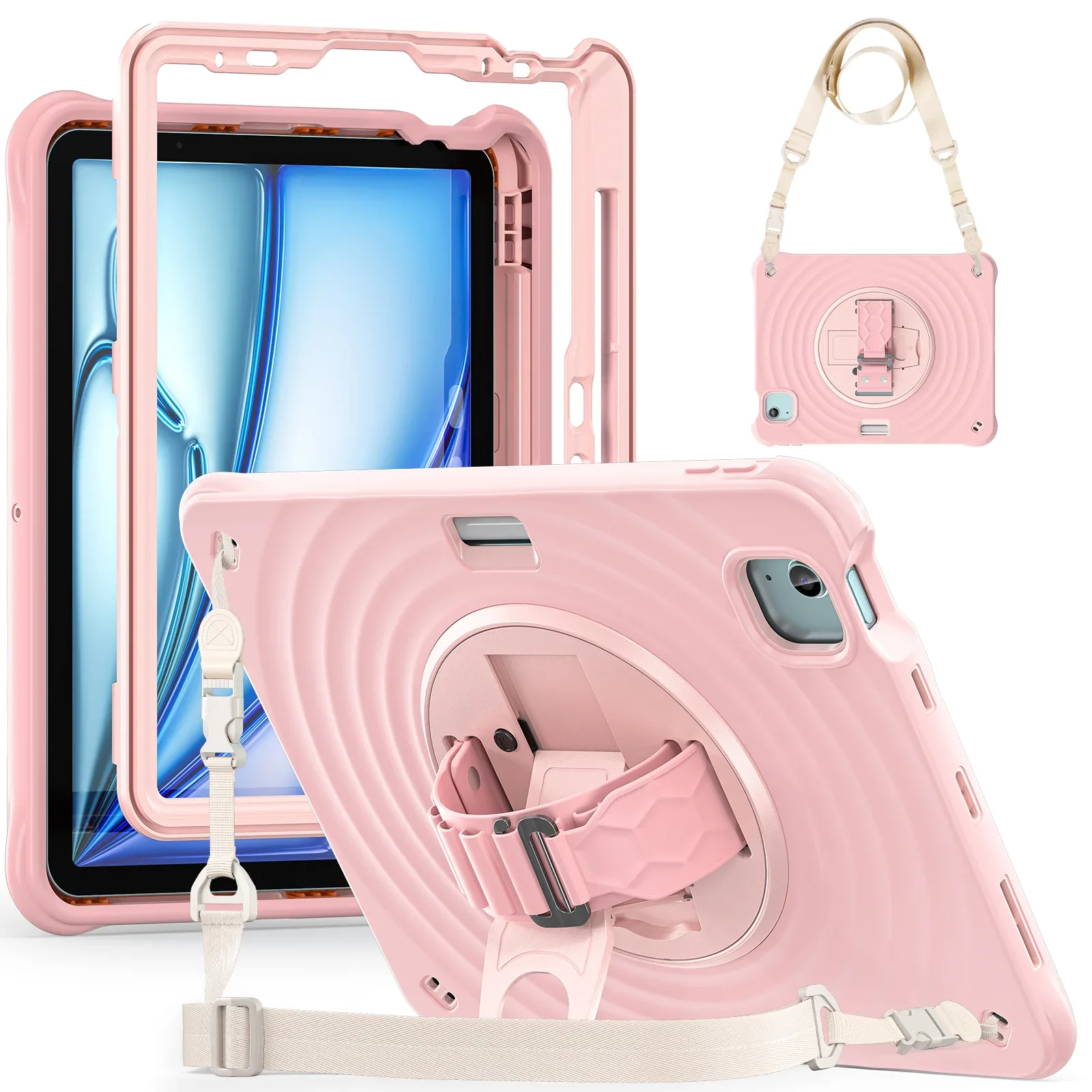 Rixus RXTC08 Anti Shock Case For Apple iPad Air 11 inch (2024, 2025, 2026), Air 4 10.9 inch (2020), Air 5 10.9 inch (2022), Pro 11 inch (2018, 2020, 2021, 2022) Cherry Blossoms Pink