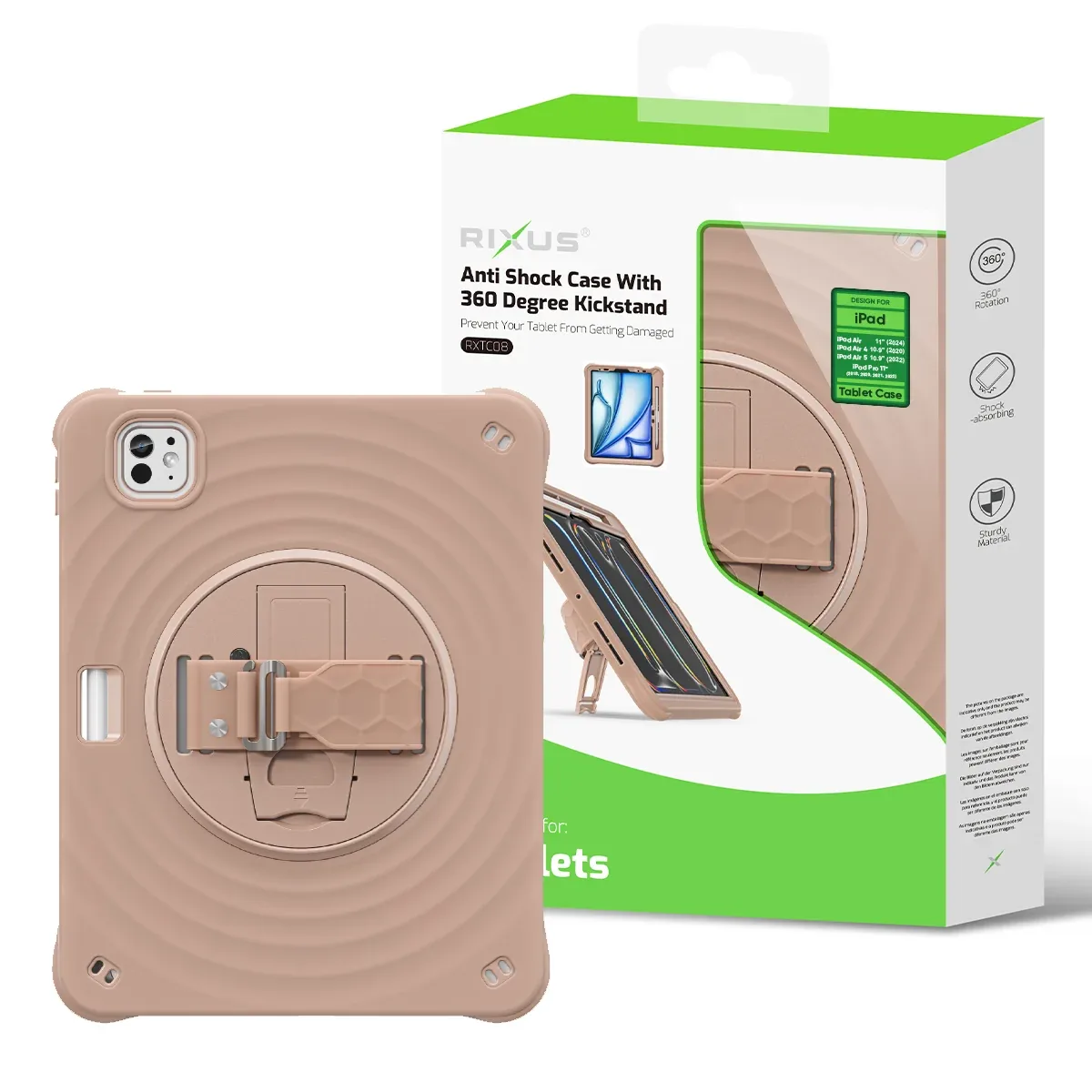 Rixus RXTC08 Anti Shock Case For Apple iPad Air 11 inch (2024, 2025, 2026), Air 4 10.9 inch (2020), Air 5 10.9 inch (2022), Pro 11 inch (2018, 2020, 2021, 2022) Latte