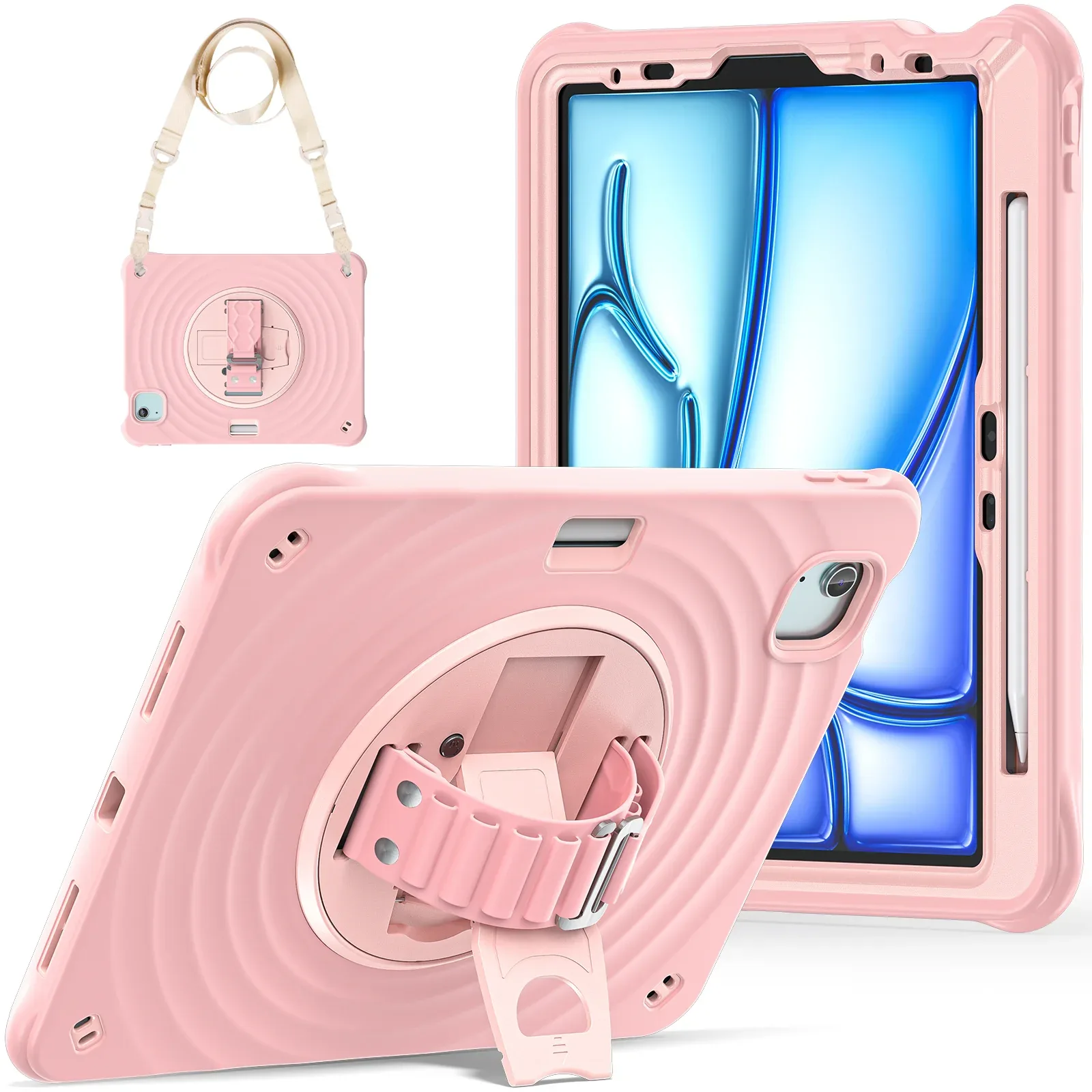 Rixus RXTC08 Anti Shock Case For Apple iPad Air 13 inch (2024, 2025, 2026), iPad Pro 12.9 inch (2018, 2020, 2021, 2022) Cherry Blossoms Pink