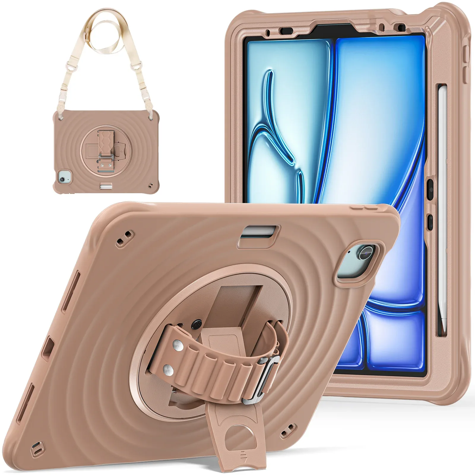Rixus RXTC08 Anti Shock Case For Apple iPad Air 13 inch (2024, 2025, 2026), iPad Pro 12.9 inch (2018, 2020, 2021, 2022) Latte