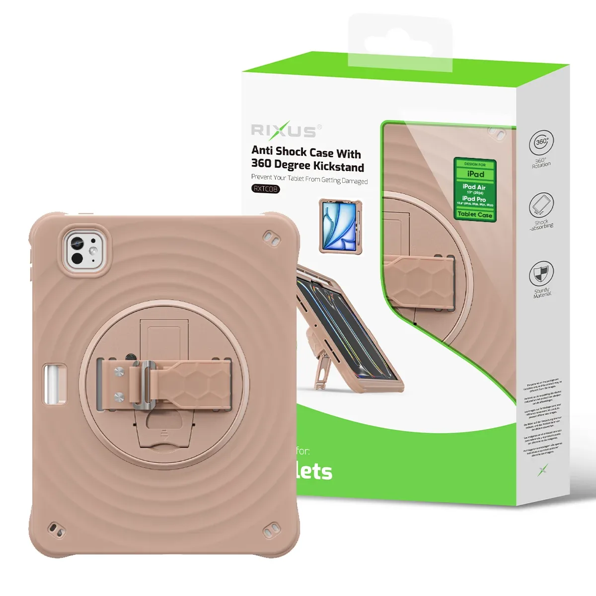 Rixus RXTC08 Anti Shock Case For Apple iPad Air 13 inch (2024, 2025, 2026), iPad Pro 12.9 inch (2018, 2020, 2021, 2022) Latte