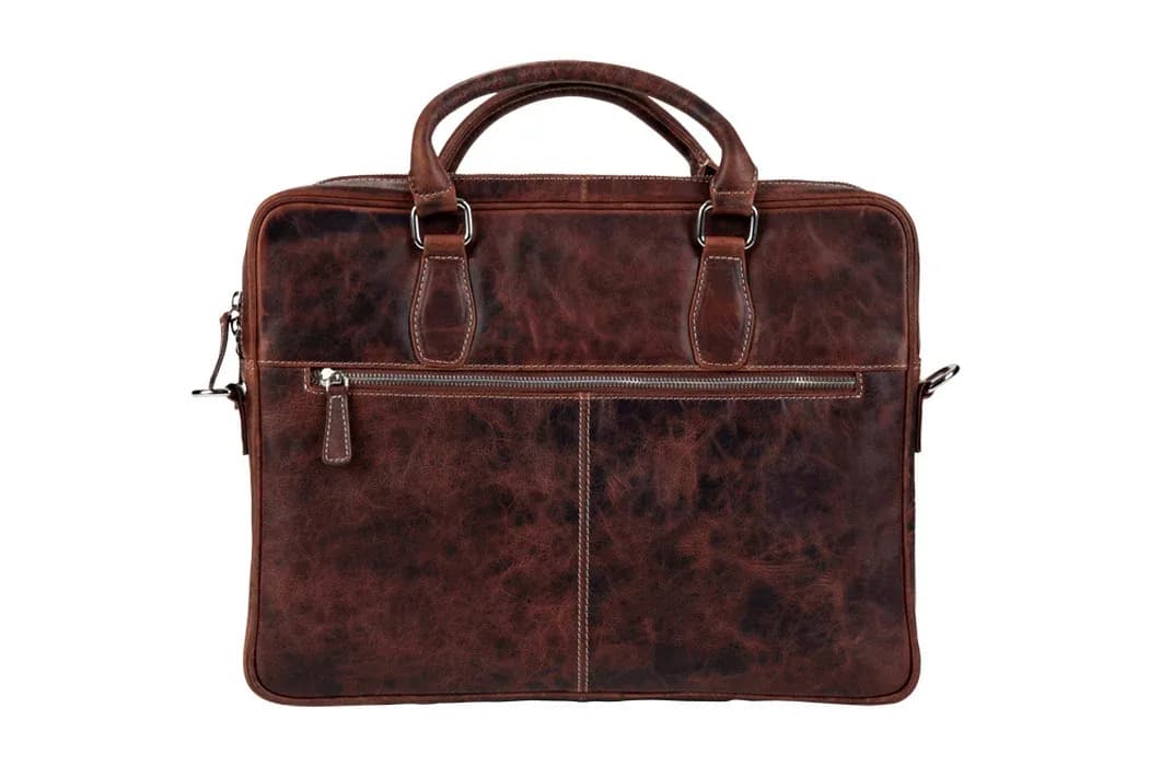 BLUCACTUS LB1004BR Leather Laptop Bag 14 inch Brown