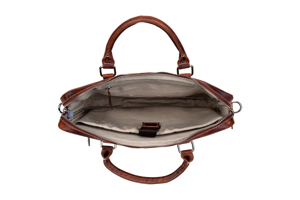 BLUCACTUS LB1004BR Leather Laptop Bag 14 inch Brown