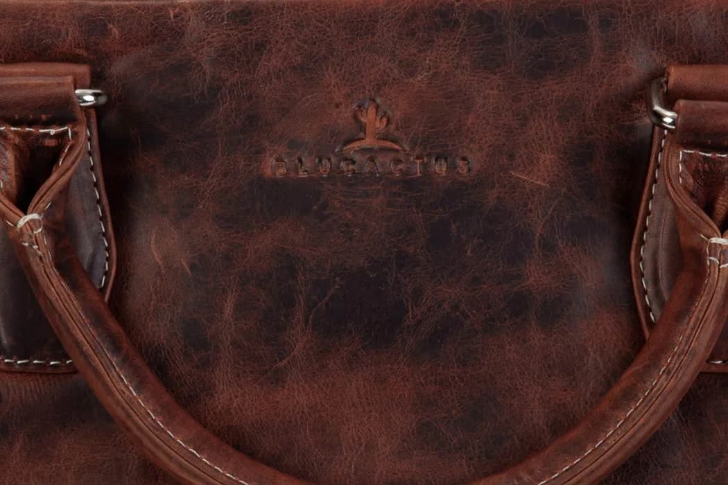 BLUCACTUS LB1004BR Leather Laptop Bag 14 inch Brown