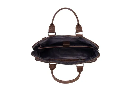 BLUCACTUS LB1006LB Leather Laptop Bag 14 inch Brown