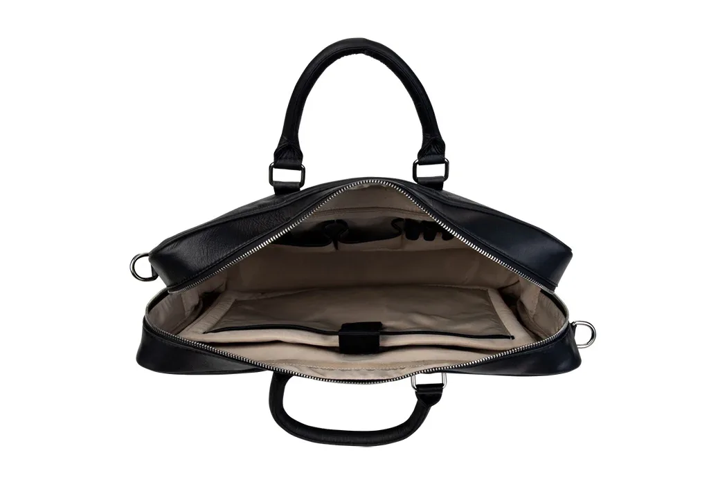 BLUCACTUS OB1003BK Leather Office Bag Black