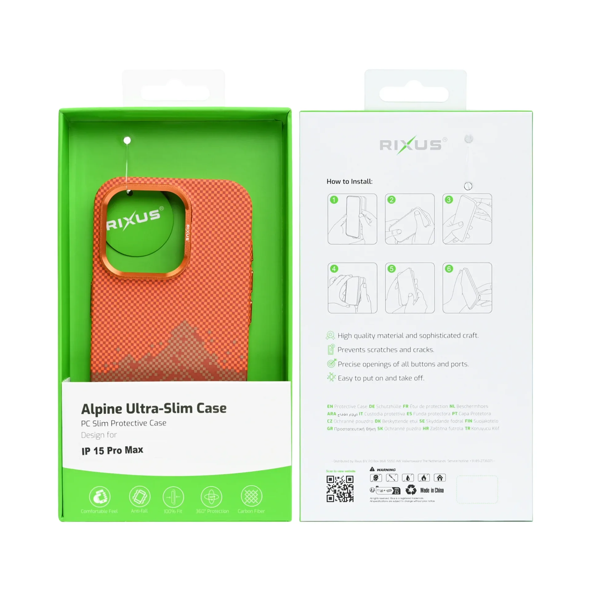 Rixus Alpine Ultra-Slim Case With MagSafe Compatible RXD081 For Apple iPhone 15 Pro Max Mountain Orange
