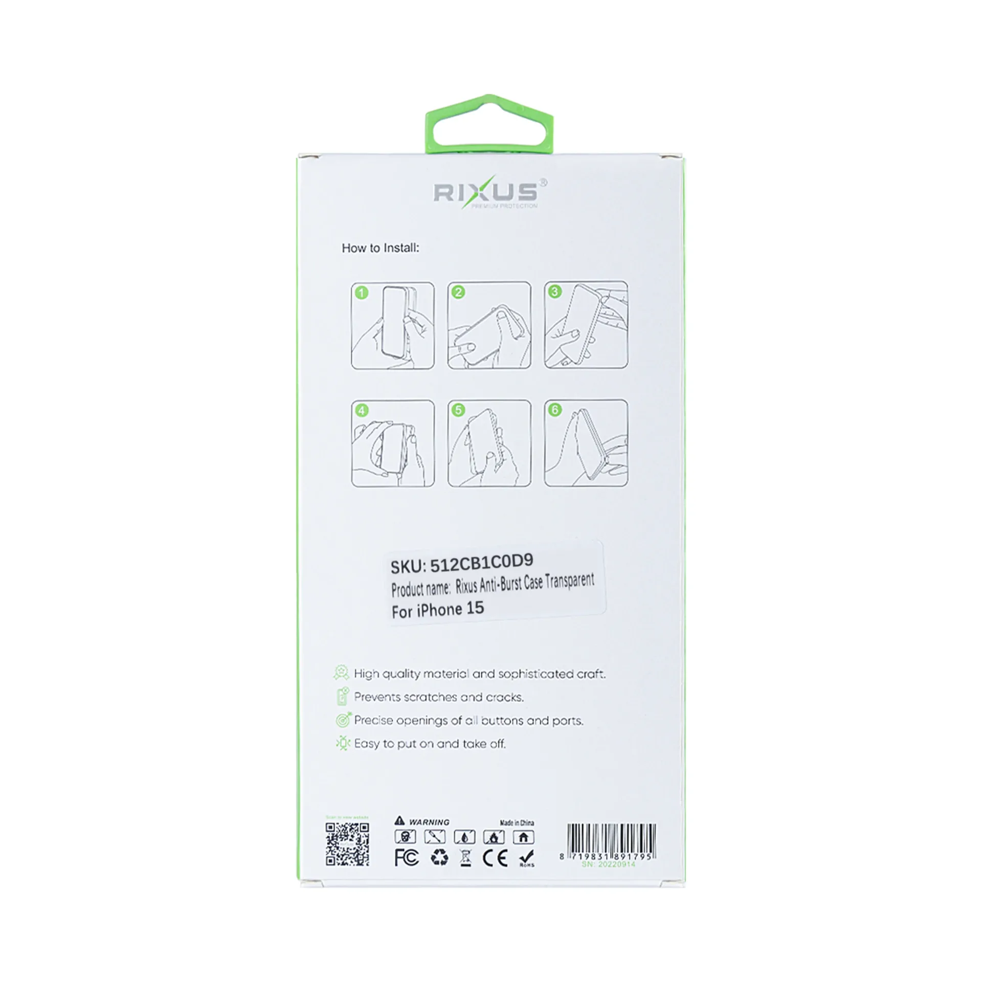 Rixus Anti-Burst Case For Apple iPhone 15 Transparent