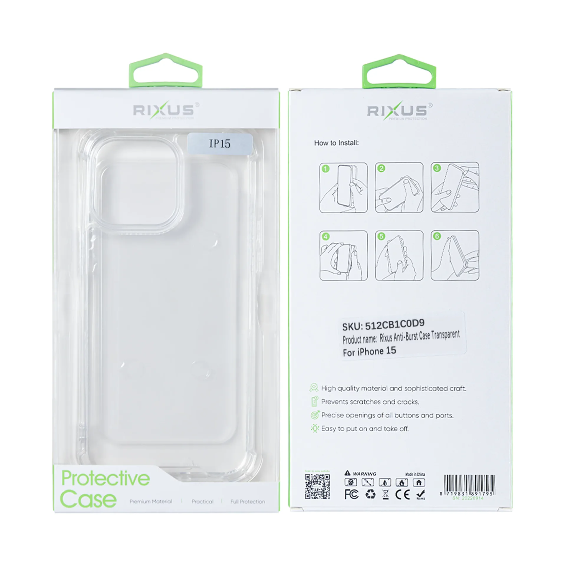 Rixus Anti-Burst Case For Apple iPhone 15 Transparent