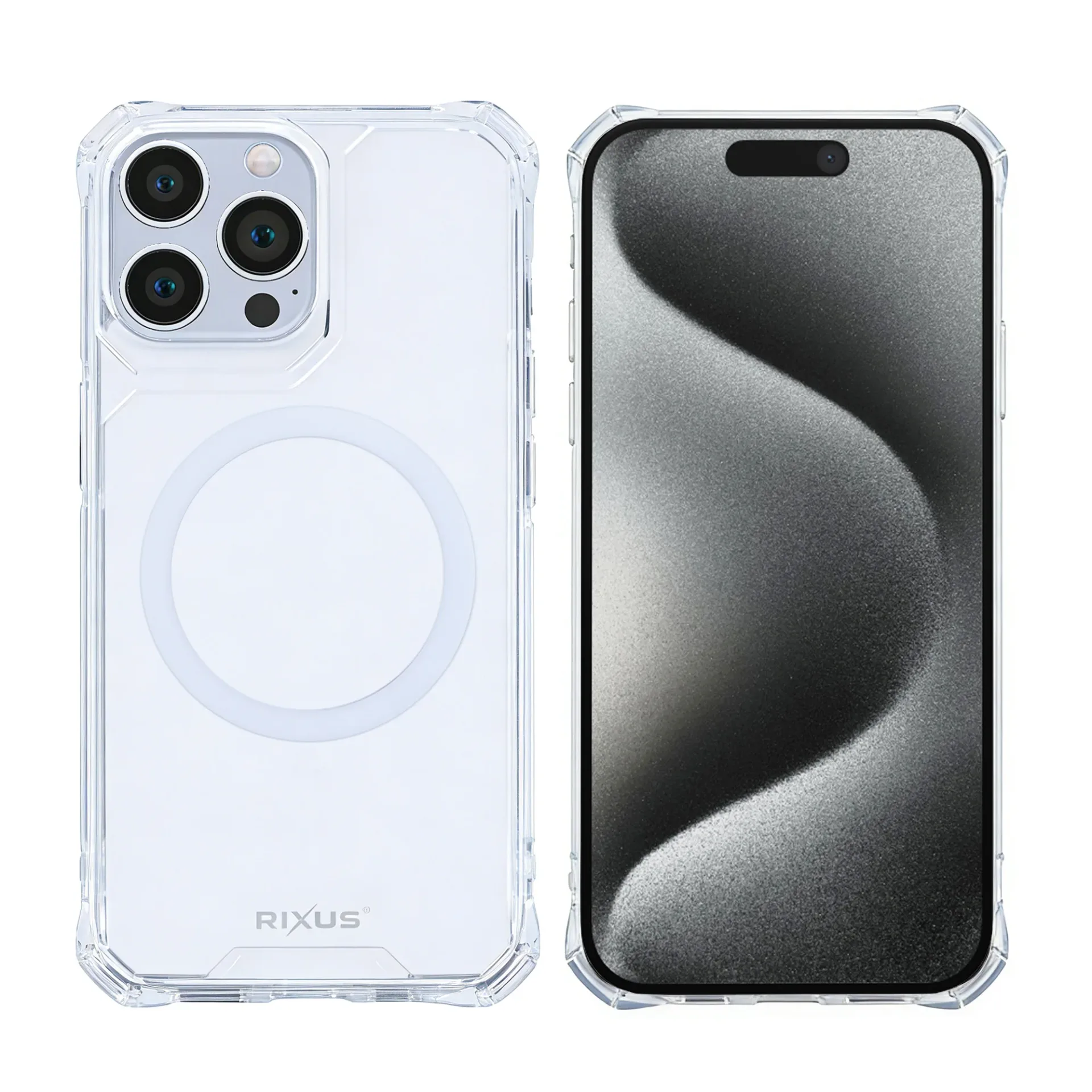 Rixus Armor-X Anti Shock Case With MagSafe Compatible For Apple iPhone 15 Pro Max Transparent