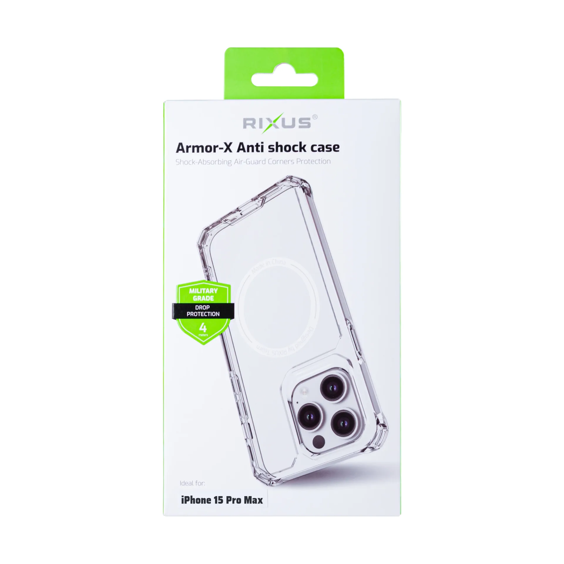 Rixus Armor-X Anti Shock Case With MagSafe Compatible For Apple iPhone 15 Pro Max Transparent