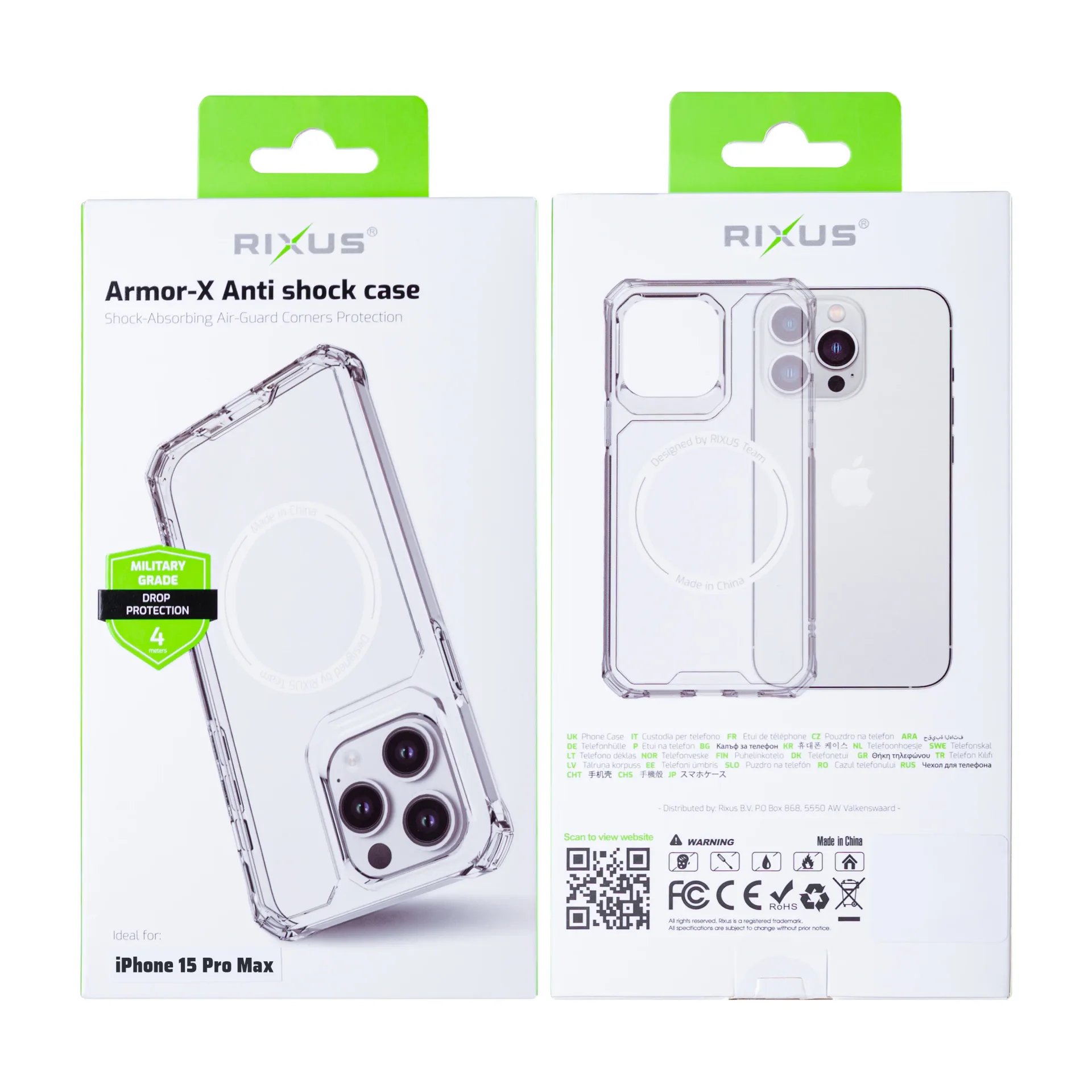 Rixus Armor-X Anti Shock Case With MagSafe Compatible For Apple iPhone 15 Pro Max Transparent
