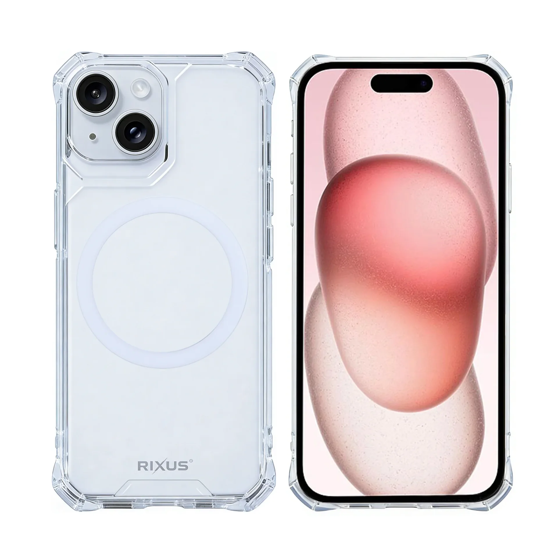 Rixus Armor-X Anti Shock Case With MagSafe Compatible For Apple iPhone 15 Transparent