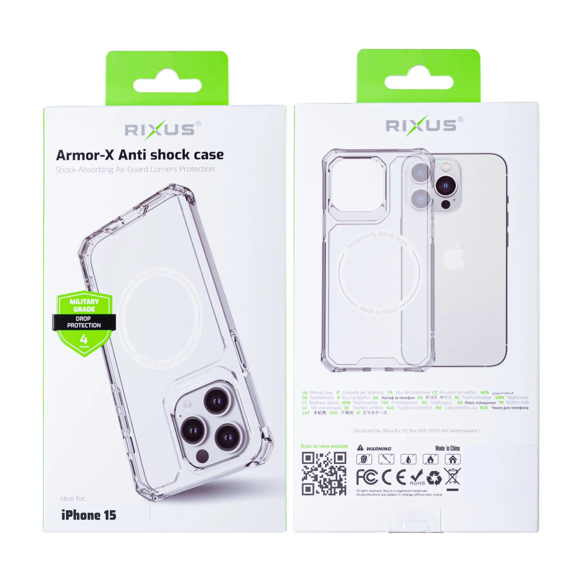 Rixus Armor-X Anti Shock Case With MagSafe Compatible For Apple iPhone 15 Transparent