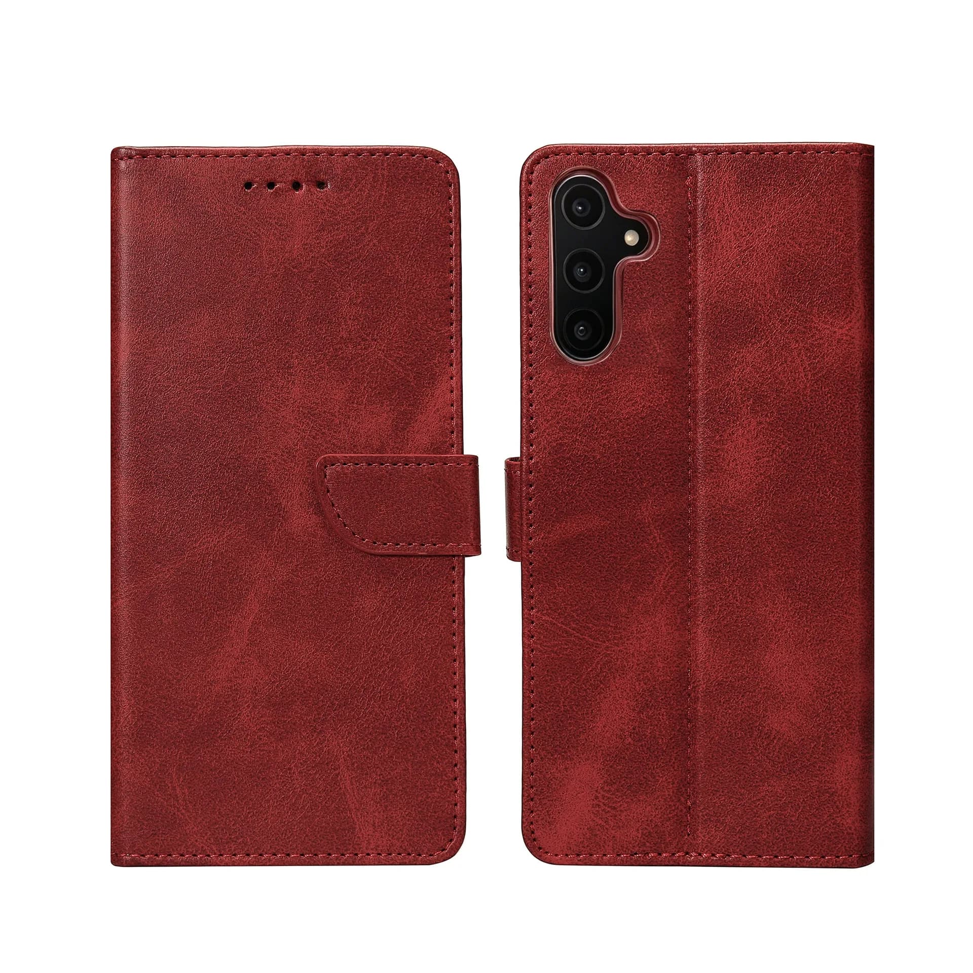 Rixus Bookcase For Samsung Galaxy A14 5G Dark Red