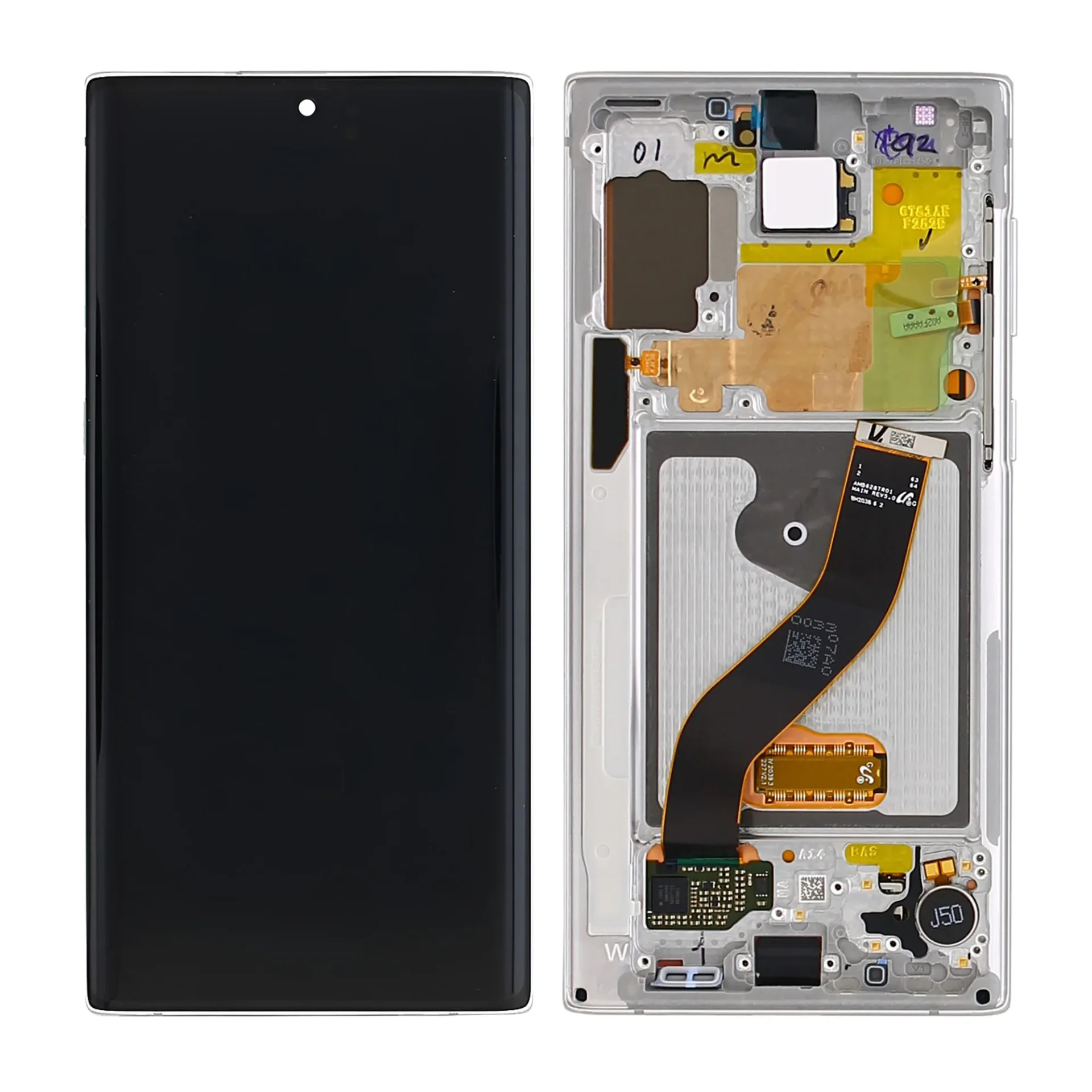 Samsung Galaxy Note 10 N970F Display And Digitizer With frame Aura White Service Pack