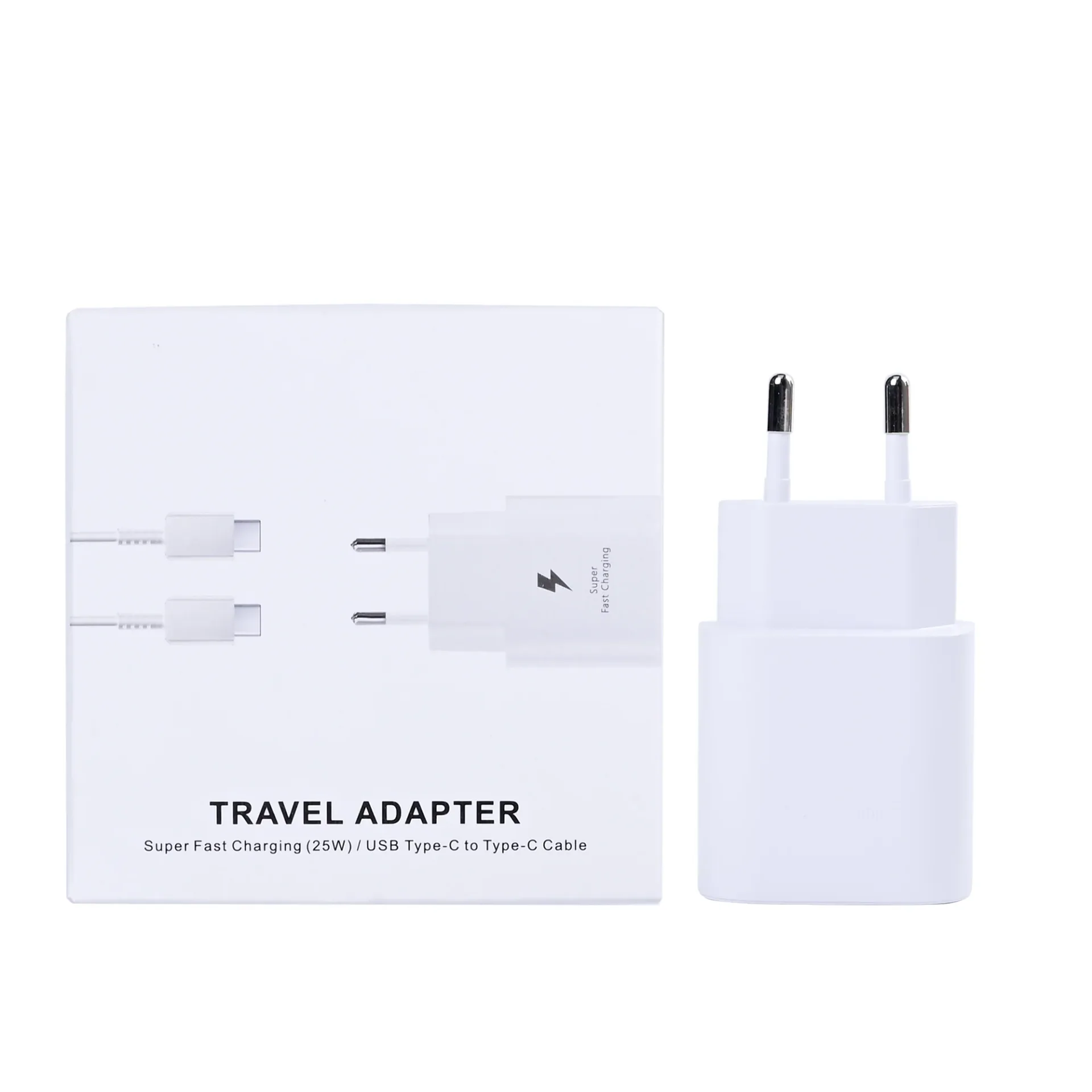 Fast Charge Travel Adapter With USB-C Cable 100cm 25W White Retail Box