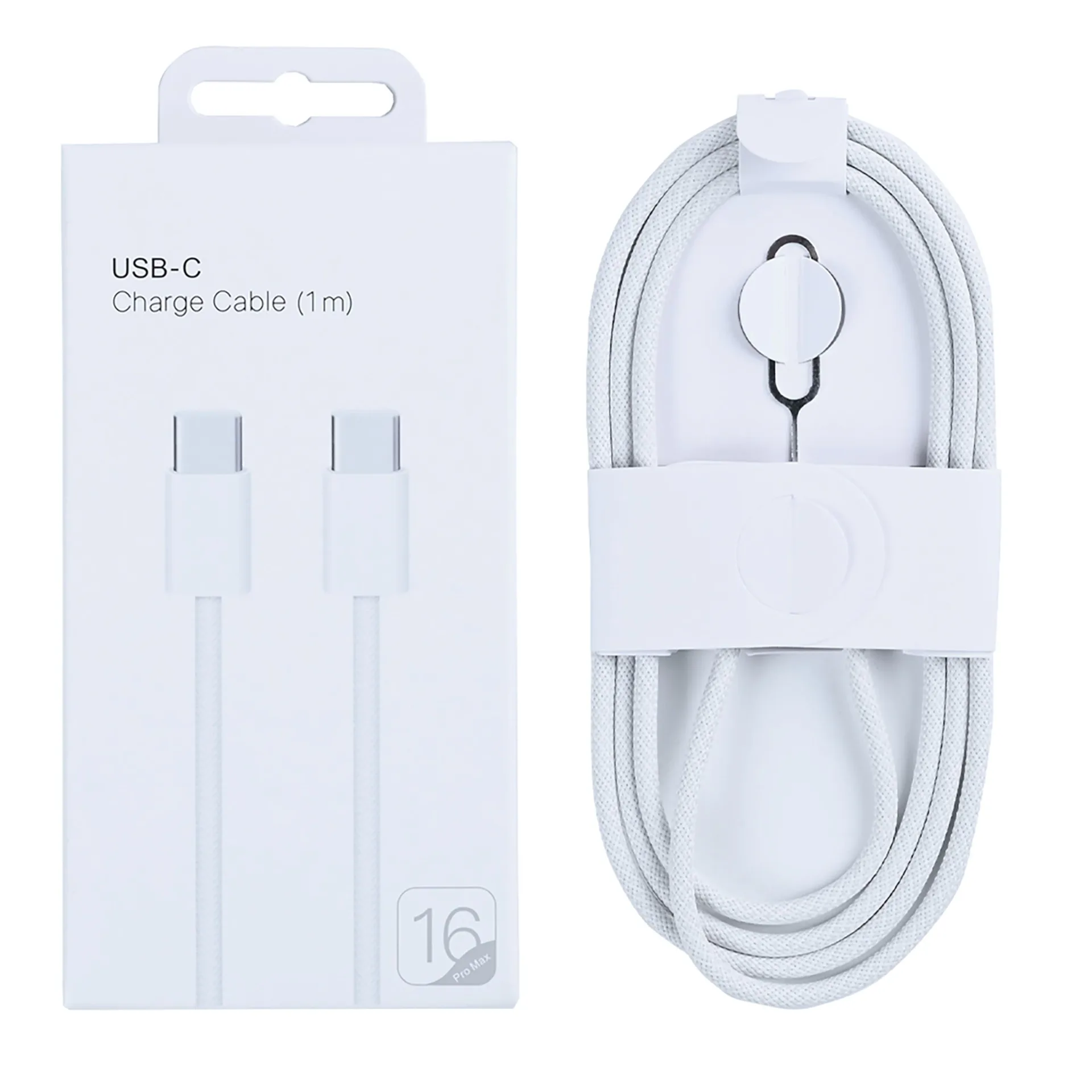 For Apple iPhone 15, 16, 17 Series USB-C To USB-C Woven Cable 100cm 60W White Retail Box