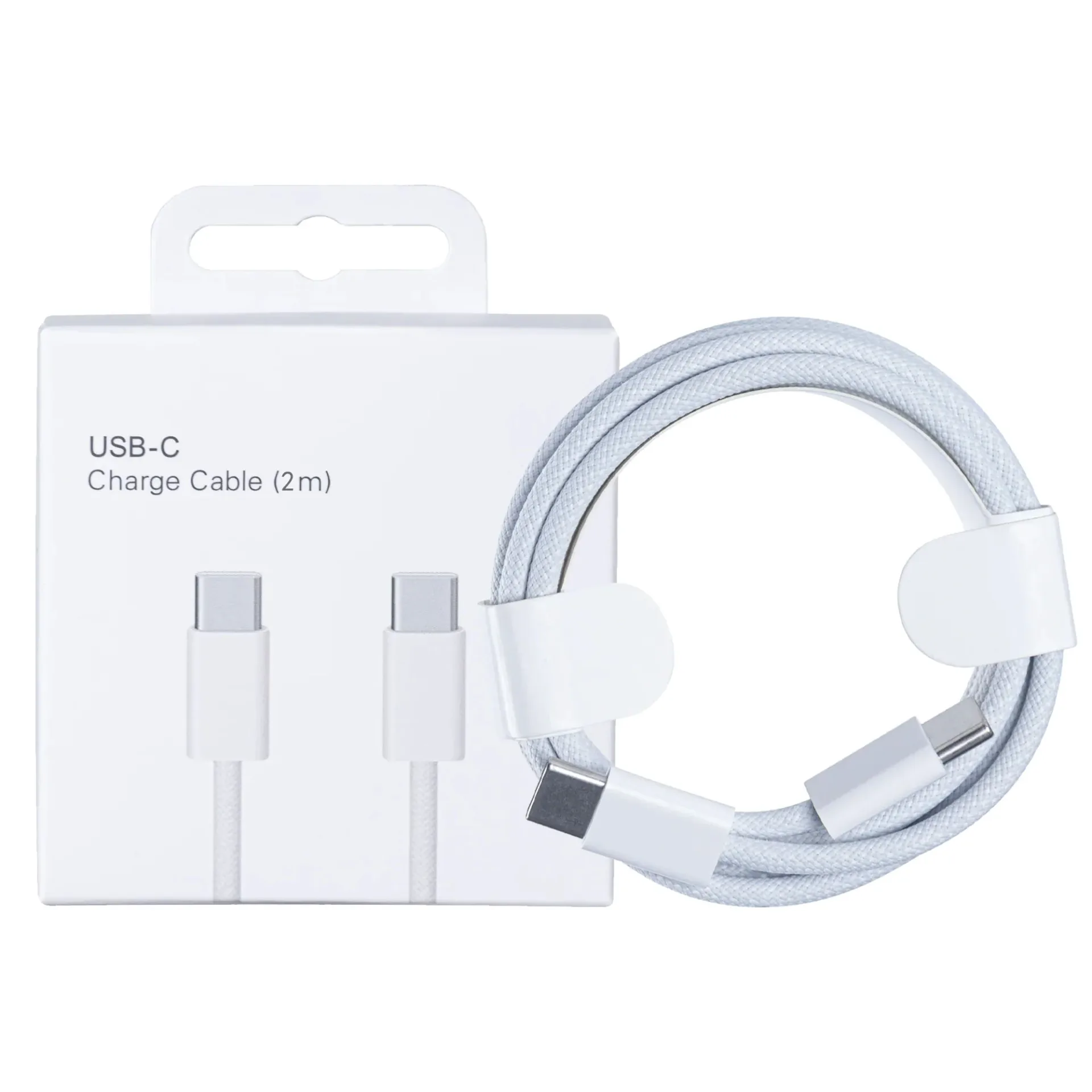 For Apple iPhone 15, 16, 17 Series USB-C To USB-C Woven Cable 200cm 60W White Retail Box
