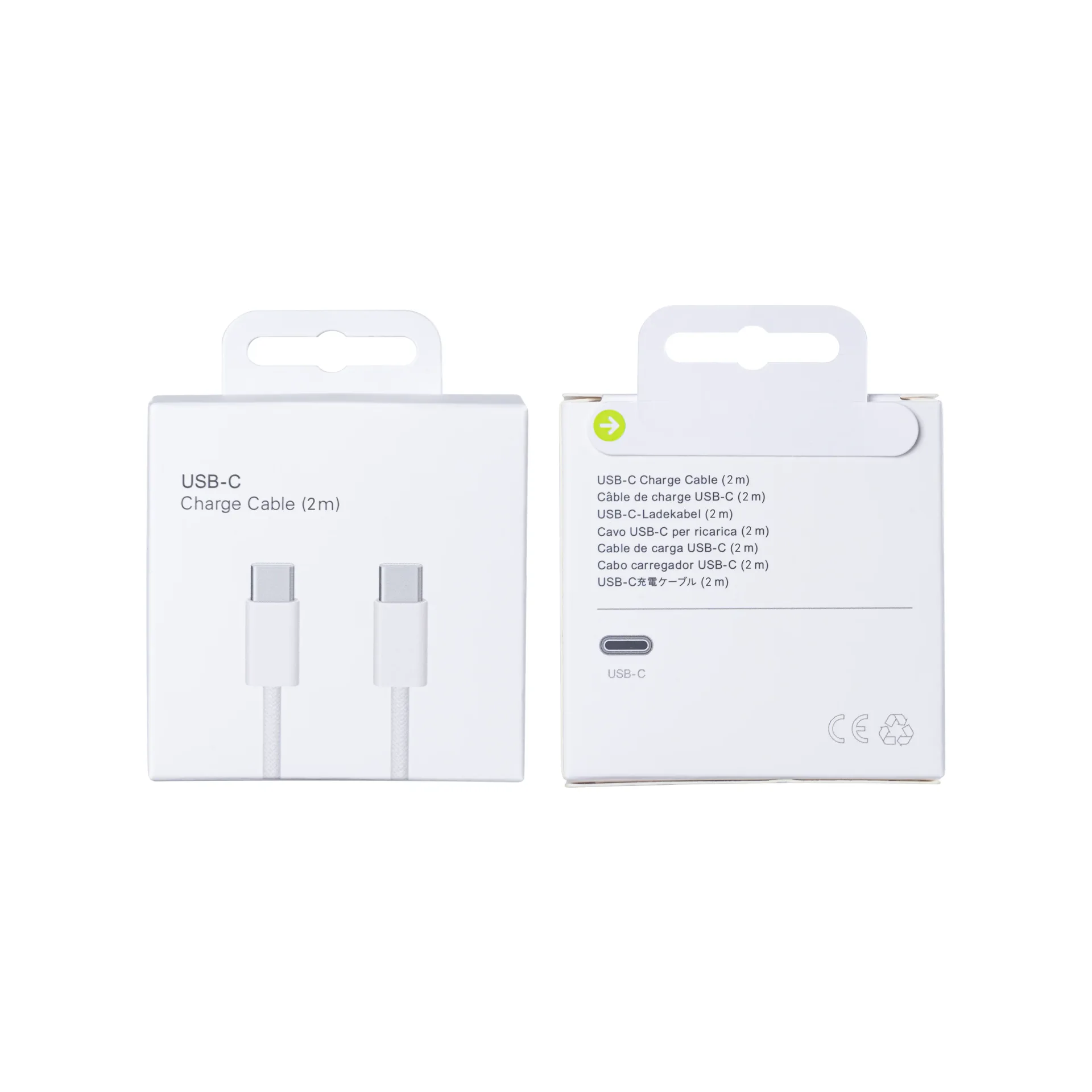 For Apple iPhone 15, 16, 17 Series USB-C To USB-C Woven Cable 200cm 60W White Retail Box