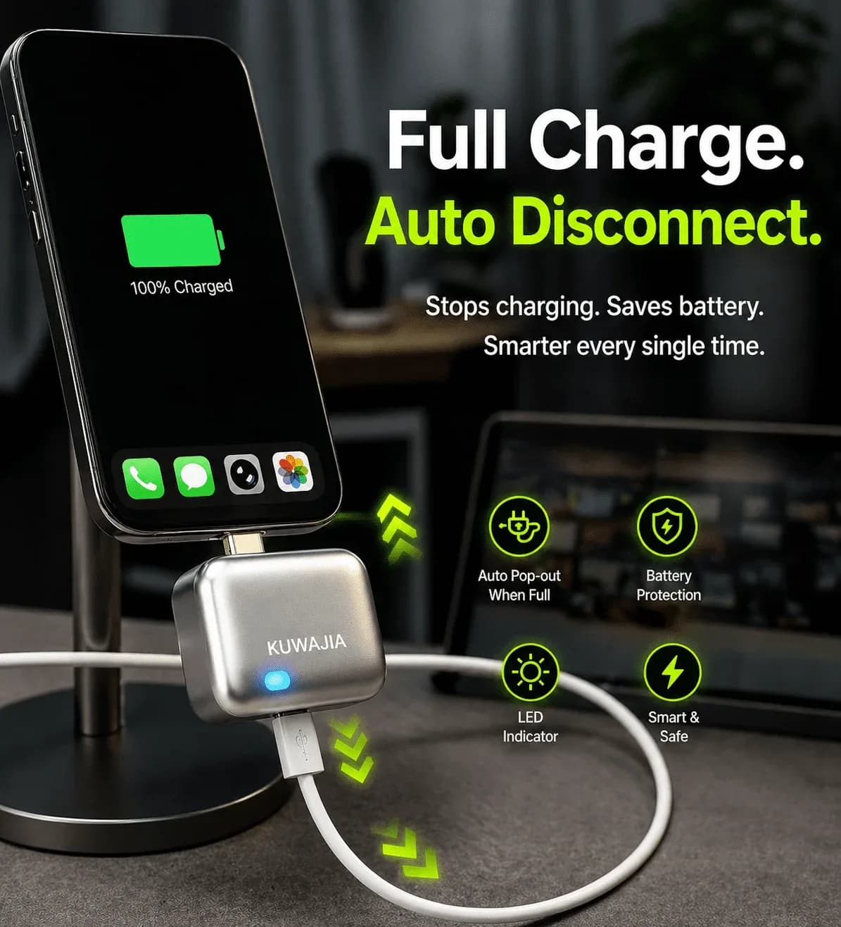 KH-51 Smart USB-C Auto Full Charge Disconnect Adapter 140W Silver