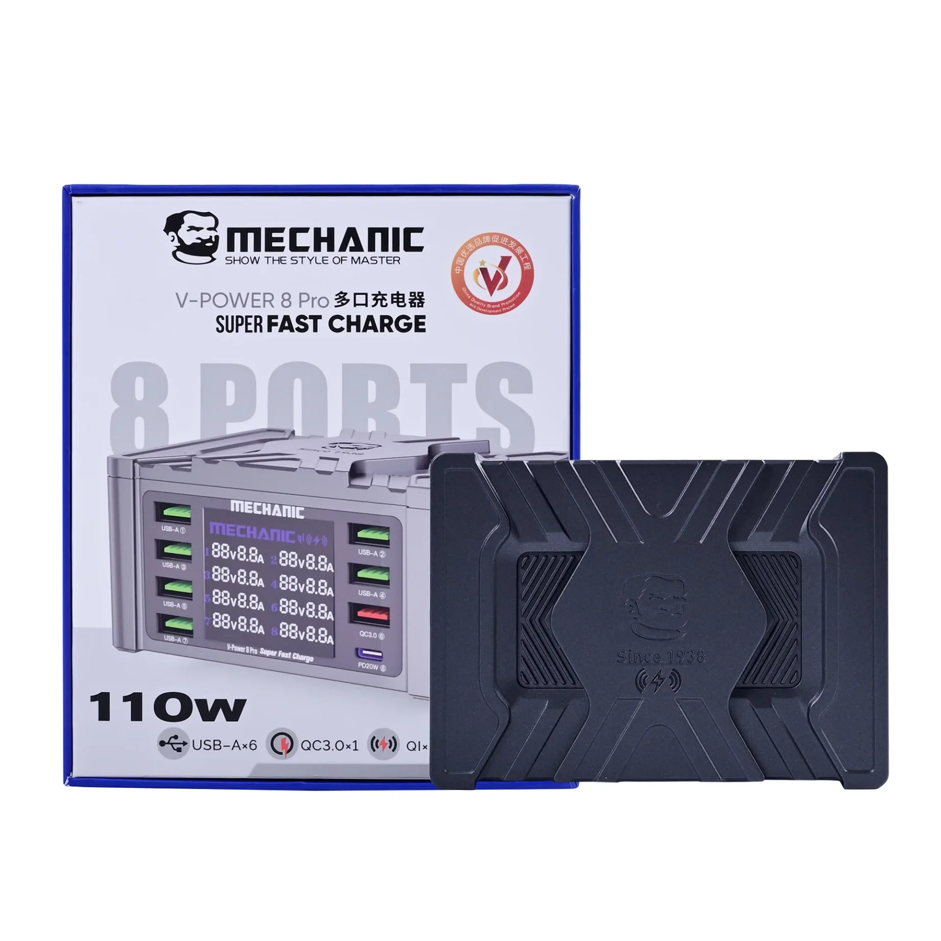 MECHANIC 8 Ports 110W Multi USB Socket Charger PD3.0 QC3.0 Fast Charging Phone Charger With LED Display