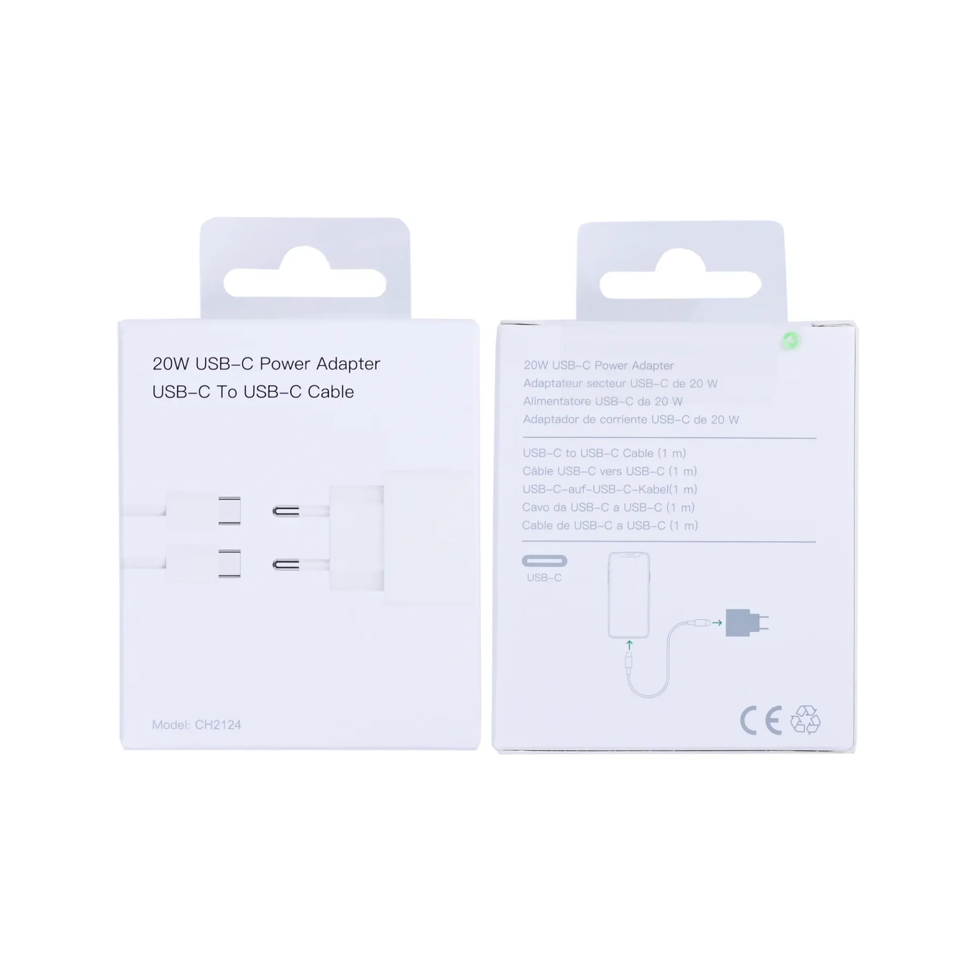 Power Adapter CH2124 With USB-C To USB-C Cable 100cm 20W White Retail Box