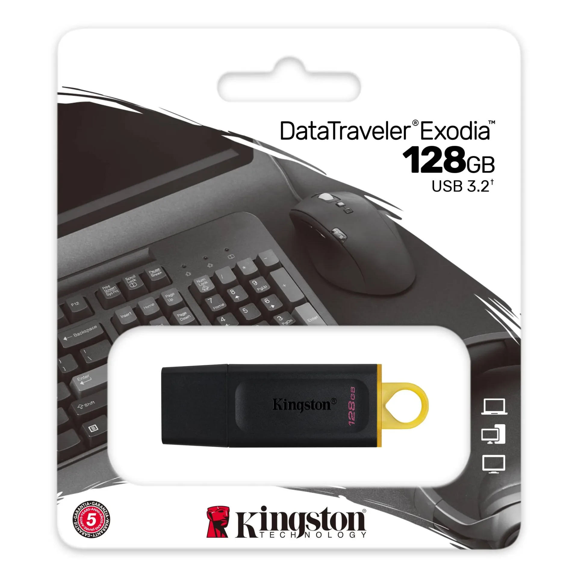 Kingston 128GB DataTraveler Exodia USB3.2 Gen 1 Flash Drive Black And Yellow