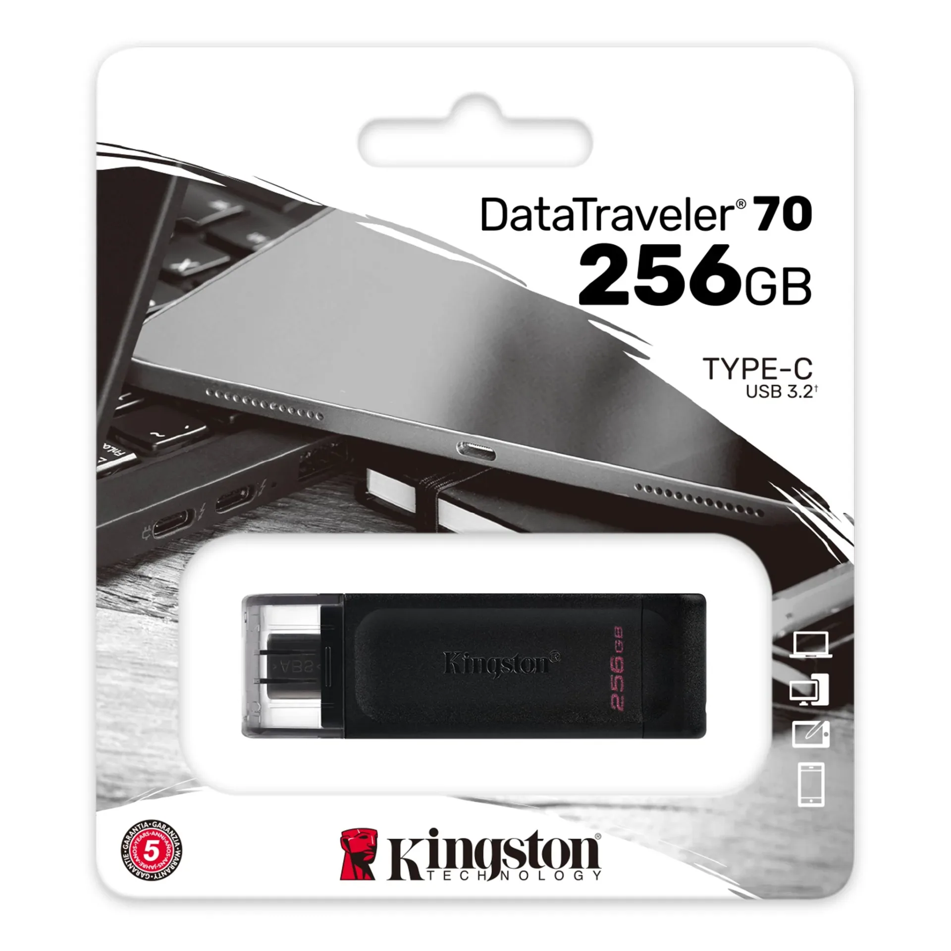 Kingston 256GB DataTraveler 70 USB-C 3.2 Gen 1 Flash Drive Black