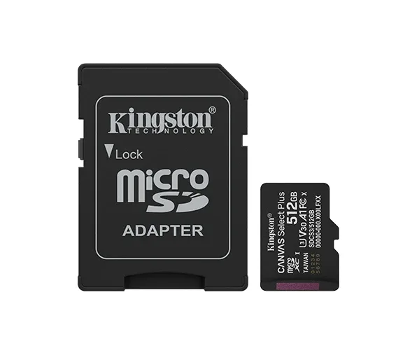 Kingston 512GB Canvas Select Plus MicroSD Memory Card 100R A1 C10 Card With Adapter Black