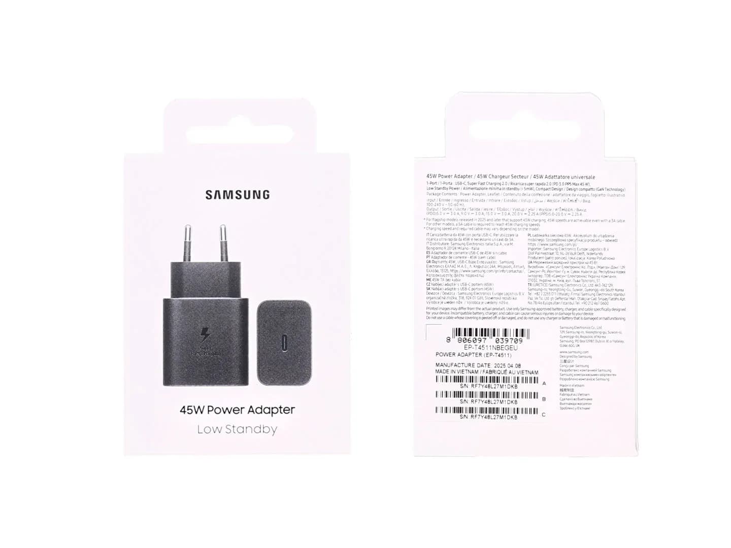 Samsung EP-T4511NBEGEU USB-C Power Adapter 45W Black Original Retail Box
