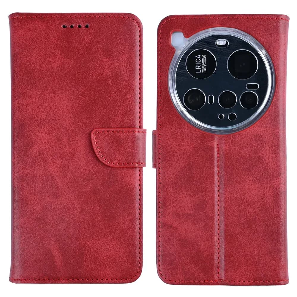 Rixus Bookcase For Xiaomi 15 Ultra Dark Red
