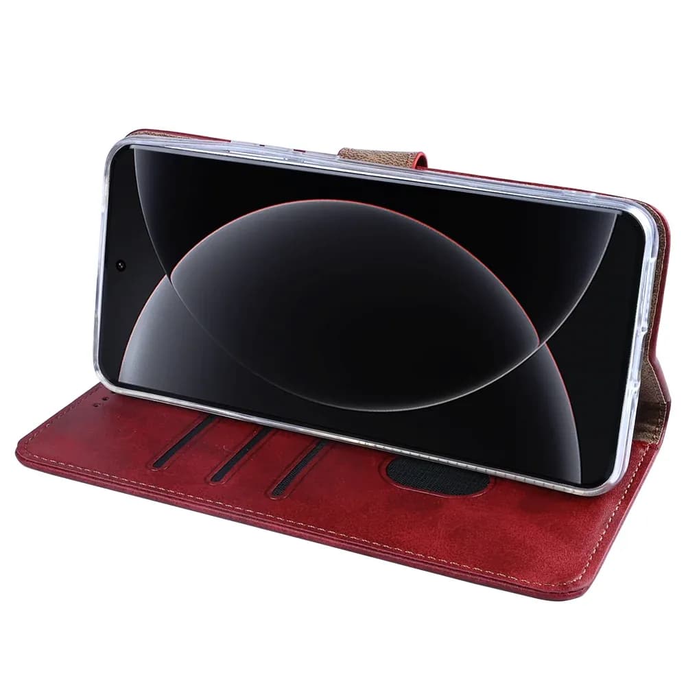 Rixus Bookcase For Xiaomi 15 Ultra Dark Red