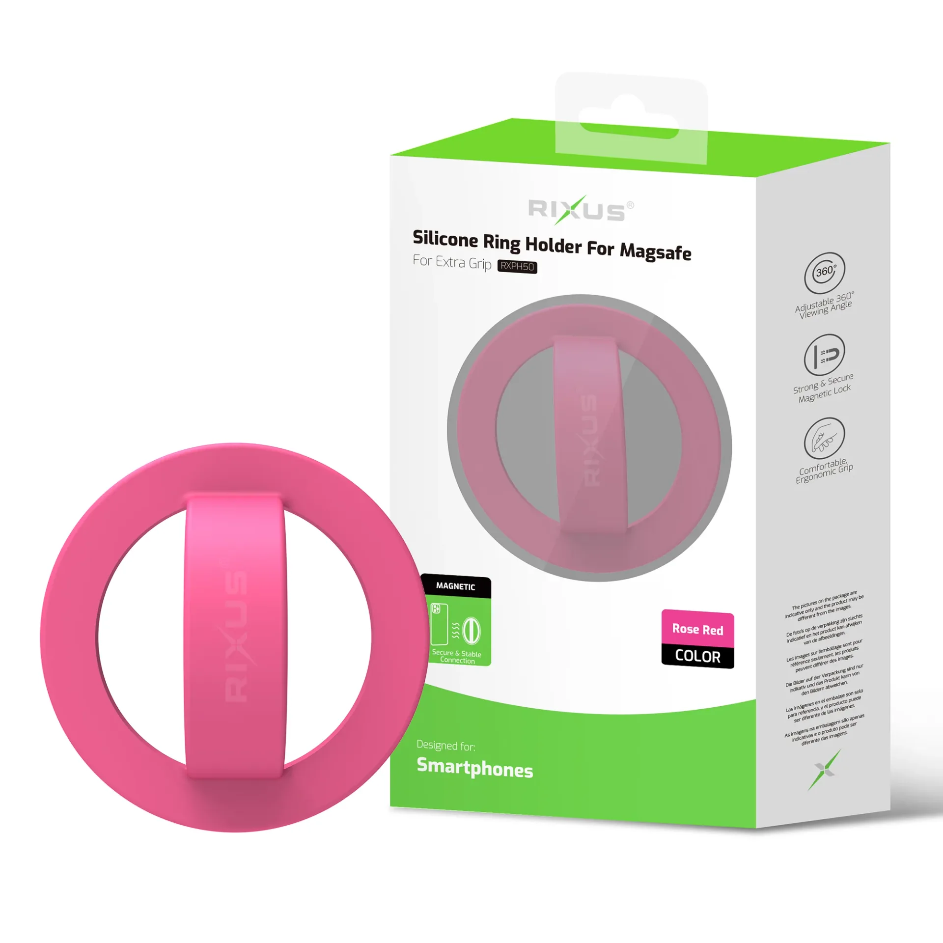 Rixus RXPH50L Silicone Ring Holder For MagSafe Compatible Rose Red