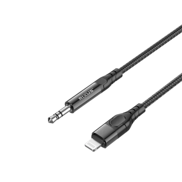 Rixus RXMU35L 3.5mm AUX To Lighting Braided Audio Cable 120 CM Black