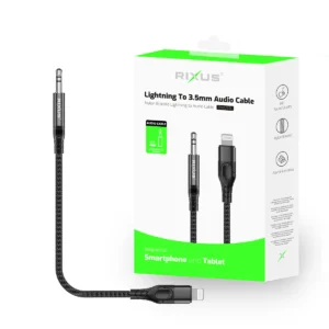 Rixus RXMU35L 3.5mm AUX To Lighting Braided Audio Cable 120 CM Black - Image 4